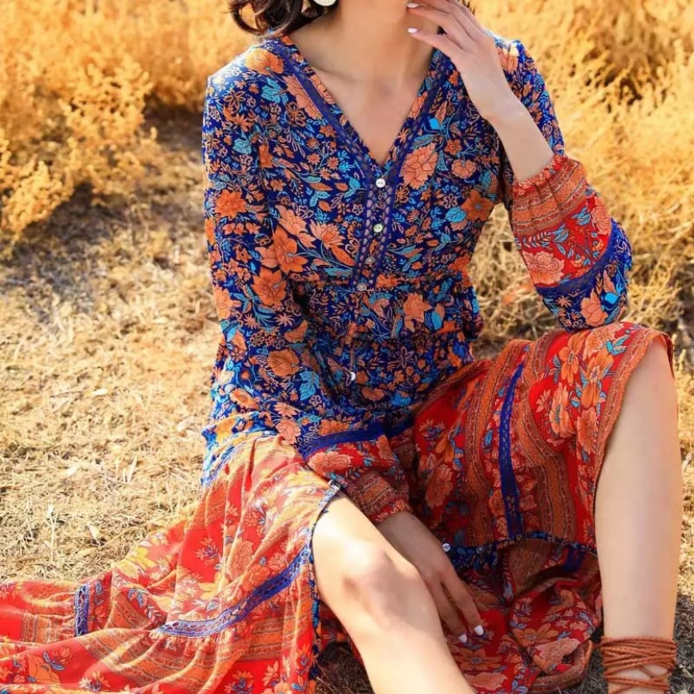 SOLD OUT Floral Bohemian Button Front Maxi Dress - Picture 5 of 5